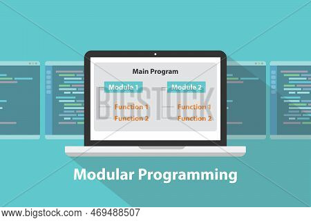 Modular Programming Language Concept Terms In Development Program Science Education - Vector Illustr
