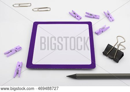 Important Messages. Sticker Lying On White Desk With Clotherspins. Crutial Informations Memos. White
