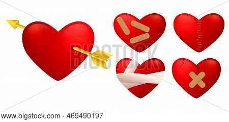 Various Of Broken Heart Realistic Isolated On White Background
