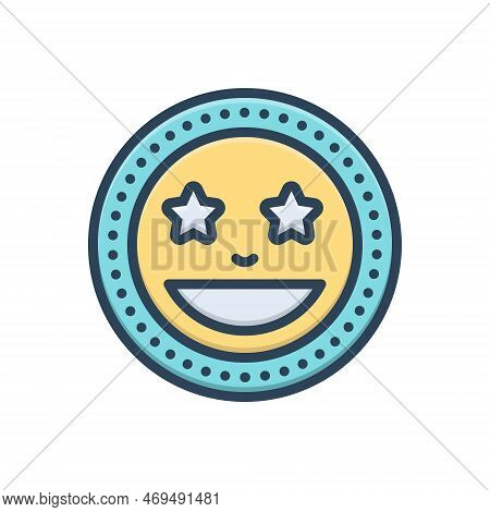 Color Illustration Icon For Fabulous Tremendous Smile Laugh Star Circle Happy Happiness Expression F