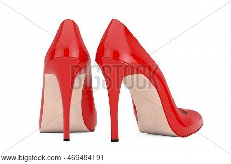 Red High Heels Wooman Shooes On A White Background. 3d Rendering