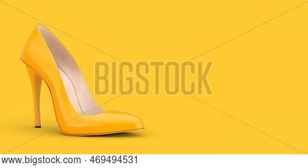 Yellow High Heels Wooman Shooes On A Yellow Background. 3d Rendering