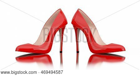 Red High Heels Wooman Shooes On A White Background. 3d Rendering