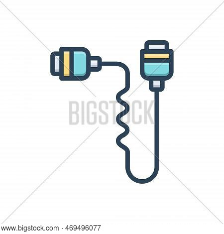 Color Illustration Icon For Cord Rope Chord Tether String Tape Electric Cable Plug Power Adapter Wir