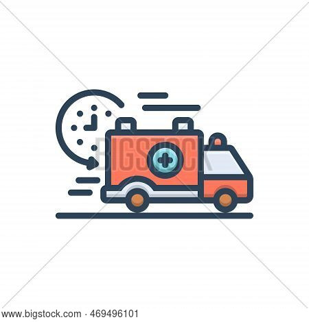Color Illustration Icon For Quickly Soon Hurry-up Fast Speedy Express Truck Parcel Van Delivery Time