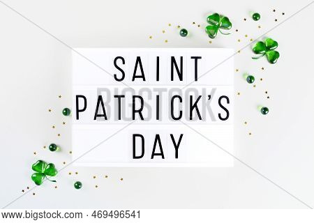 Lightbox With Saint Patricks Day Text And Shamrocks Made Of Green Glass Hearts