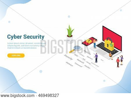 Isometric Cyber Security Concept For Website Template Banner Landing Homepage - Vector Illustration