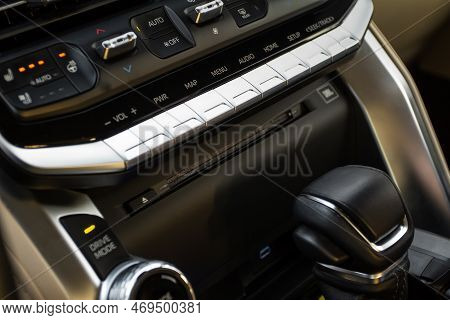 Car Cd-changer Closeup. Modern Car Interior Close Up
