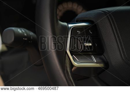 Volume And Audio Control Buttons On The Steering Wheel. Car Audio Controls