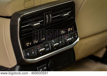 Modern Car. Digital Second Row Seat Temperature Control. Car Air Conditioning System Button. Automat