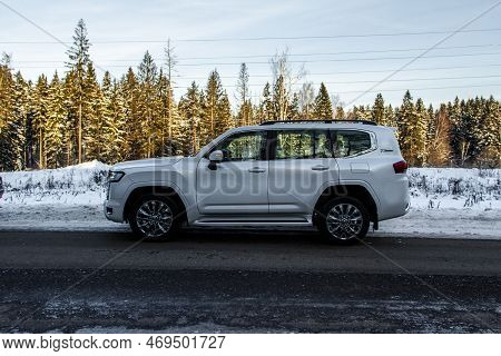 Moscow, Russia - December 11, 2021 Toyota Land Cruiser 300 (j300), Full-size Suv Car. Exterior Close
