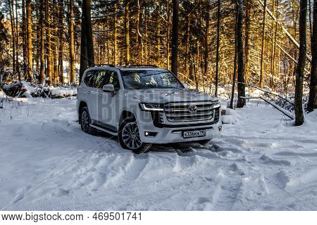 Moscow, Russia - December 11, 2021 Toyota Land Cruiser 300 (j300), Full-size Suv Car. Exterior Front