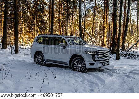 Moscow, Russia - December 11, 2021 Toyota Land Cruiser 300 (j300), Full-size Suv Car. Exterior Close
