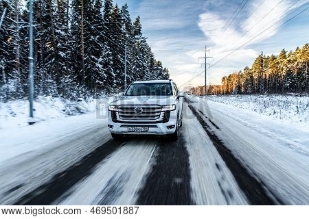 Moscow, Russia - December 11, 2021 Toyota Land Cruiser 300 Premium (j300), Modern Suv. Exterior Fron
