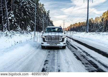 Moscow, Russia - December 11, 2021 Toyota Land Cruiser 300 Premium (j300), Modern Suv. Exterior Fron