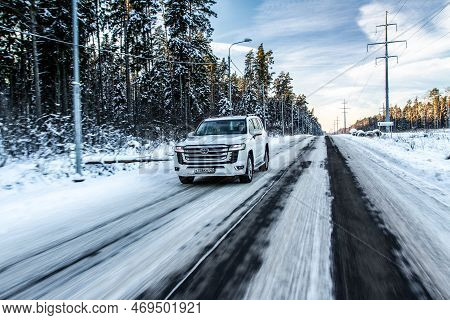 Moscow, Russia - December 11, 2021 Toyota Land Cruiser 300 Premium (j300), Modern Suv. Exterior Fron