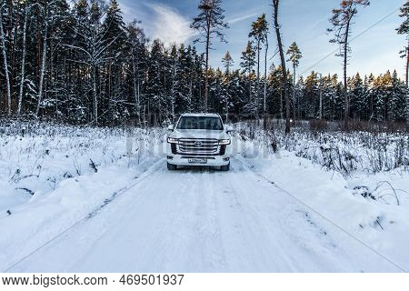Moscow, Russia - December 11, 2021 Toyota Land Cruiser 300 Premium (j300), Modern Suv. Exterior Fron