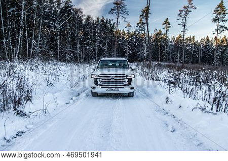 Moscow, Russia - December 11, 2021 Toyota Land Cruiser 300 Premium (j300), Modern Suv. Exterior Fron
