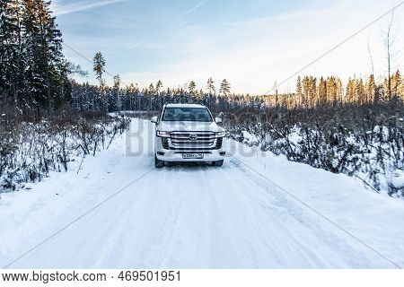 Moscow, Russia - December 11, 2021 Toyota Land Cruiser 300 Premium (j300), Modern Suv. Exterior Fron