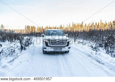 Moscow, Russia - December 11, 2021 Toyota Land Cruiser 300 Premium (j300), Modern Suv. Exterior Fron