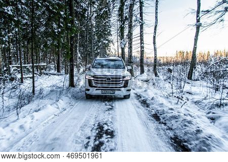 Moscow, Russia - December 11, 2021 Toyota Land Cruiser 300 Premium (j300), Modern Suv. Exterior Fron