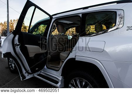 Moscow, Russia - December 11, 2021 Toyota Land Cruiser 300 (j300), Full-size Suv Car. Exterior Close