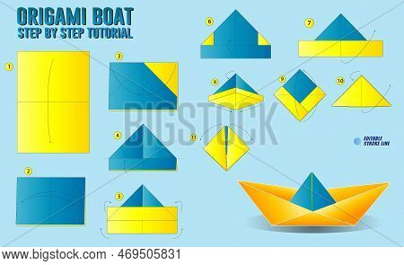 Folded Paper Boat Origami. Modern Origami Paper Ship. Collection Realistic Paper Boat Origami