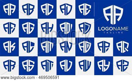 Set Of A Logo Design Template In The Shield Form. A Letter Logo Design.