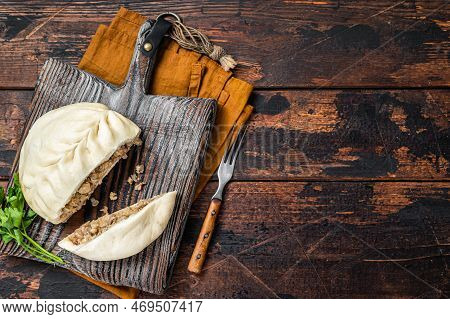 Pyanse Traditional Korean Pie. Asian Food. Traditional Korean Cuisine Set. Wooden Background. Top Vi