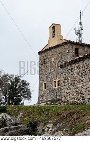 Ales, Occitanie, France, 12 30 2022 - Facade Of The Ermitage Chapel At The Top Of The Hill