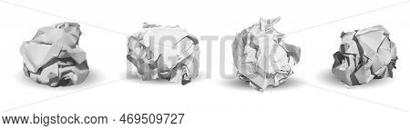 Crumpled Paper Balls And Metal Garbage Isolated On White