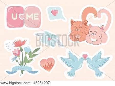 Valentines Day Icon Set. Heart, Romantic And Love Symbols. Isolated Vector Images In Flat Style, Flo