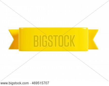 Yellow Ribbon Banner 3d Render - Illustration Of Glossy Text Box For Title Sign Or Advertising Messa