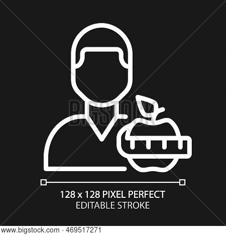 Dietitian Service Pixel Perfect White Linear Icon For Dark Theme. Healthy Nutrition. Weight Manageme