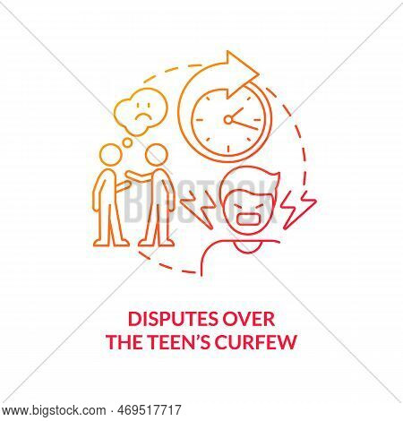 Disputes Over Teen Curfew Red Gradient Concept Icon. Safety Rules. Parent Child Conflict Area Abstra