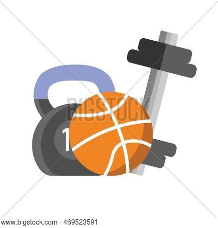 Sports Equipment, Fitness Items.kettlebell, Dumbbell, Basketball.training In The Gym.vector Graphics