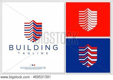 Building Shield Logo Design Template. Building Logo In Shield Form.
