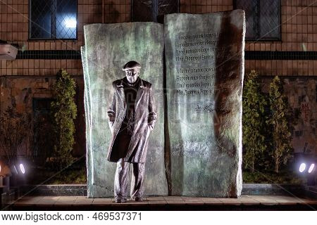Kyiv, Ukraine - January 06, 2014: Sculpture Of The Famous Belarusian Writer Uladzimir Karatkievich. 