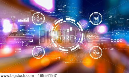 Forex Trading Concept With Urban City Lights At Night