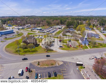 Seabrook Historic Center Aerial View Including Town Hall And Trinity United Church At Main Street An