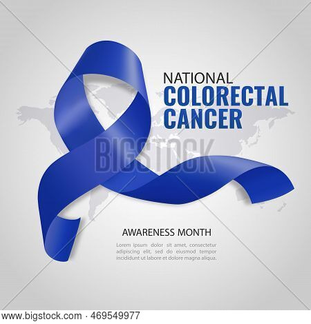 Vector Illustration Of National Colorectal Cancer Awareness Month. Banner With Dark Blue Ribbon