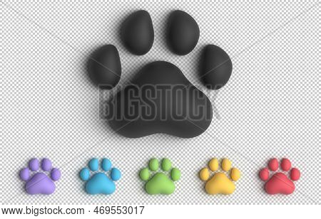 3d Animal Signs Color Set. Multi-colored Squares With 3d Paws Icons Set.