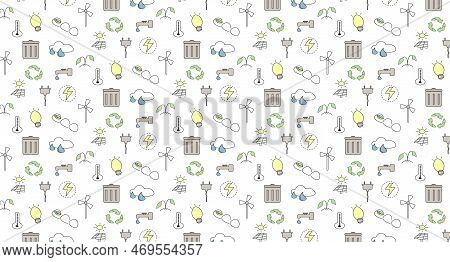 Seamless Pattern Ecological Environmental Elements On White