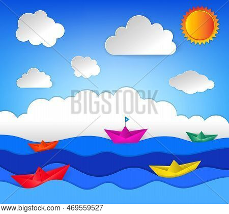 Folded Paper Boat Origami. Modern Origami Paper Ship. Collection Realistic Paper Boat Origami.