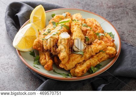 Spanish Fried Squid Or Rabas Is A Classic Sunday Pintxo, Ideal For Tapas Closeup On The Plate On The