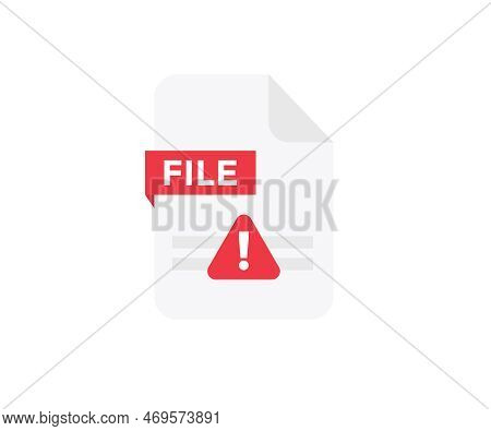 Red Triangular Warning Icon On File, Document With Cautious Error Logo Design. Problem, Error And Wa
