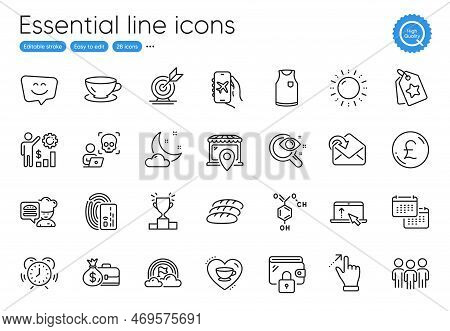 Winner Podium, Wallet And Cyber Attack Line Icons. Collection Of Loyalty Tags, Smile Face, Target Go