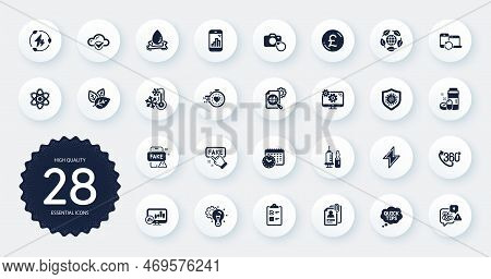 Set Of Science Icons, Such As Organic Tested, Recovery Devices And Cloud Computing Flat Icons. Water