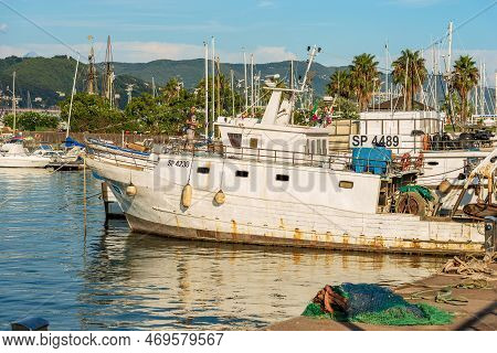 La Spezia, Italy - July 28, 2022: Old Fishing Boats Used For Trawling (trawler) In The Port Of La Sp