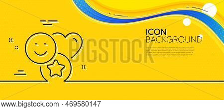 Social Media Likes Line Icon. Abstract Yellow Background. Heart, Star Sign. Positive Smile Feedback 